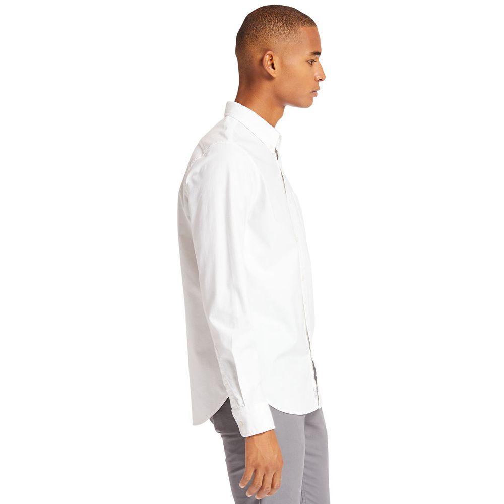 Timberland Mens Shirts Long Sleeve Stretch Oxford - White - India OB6589731